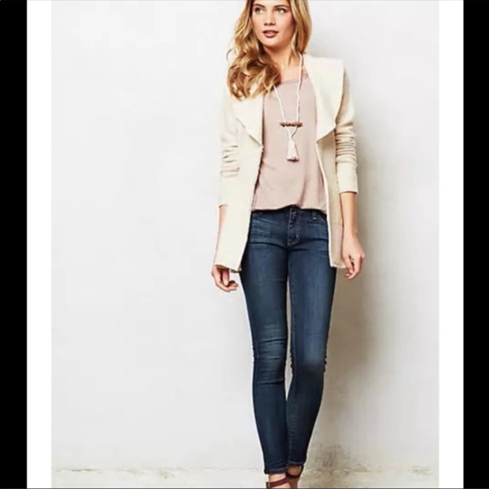 Tan Anthropologie sweater jacket by Rosie Neira
